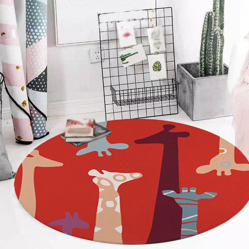 Stornfield | Red and Yellow Kids' Room Rug Area Rug with Animal Pattern for Children Cat Bear Giraffe Washable and Pet-Friendly Polyester
