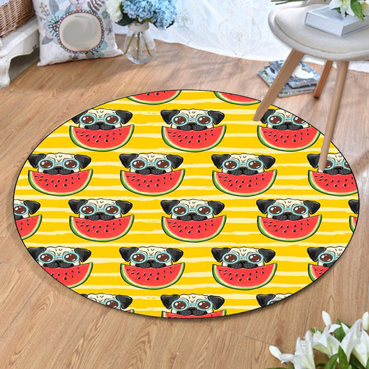 Stornfield | Yellow and Pink Kids' Room Rug Dog Watermelon Leaf Animal Pattern Washable Polyester Rug