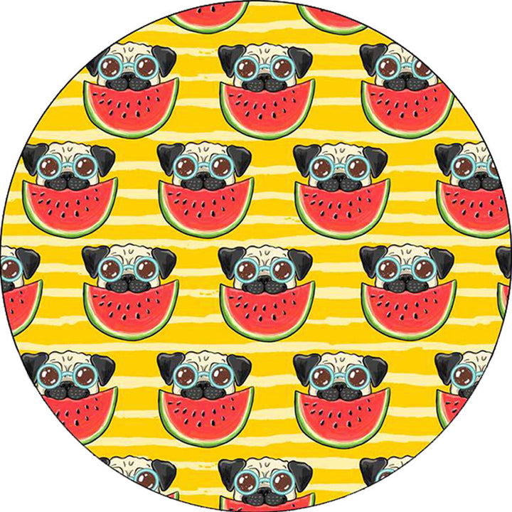 Stornfield | Yellow and Pink Kids' Room Rug Dog Watermelon Leaf Animal Pattern Washable Polyester Rug
