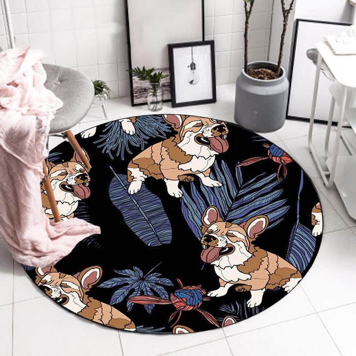 Stornfield | Yellow and Pink Kids' Room Rug Dog Watermelon Leaf Animal Pattern Washable Polyester Rug