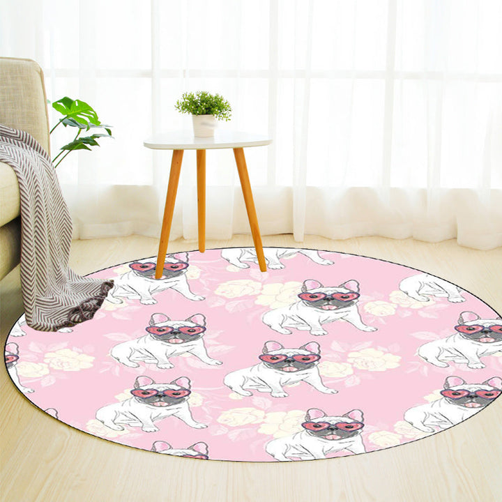 Stornfield | Yellow and Pink Kids' Room Rug Dog Watermelon Leaf Animal Pattern Washable Polyester Rug
