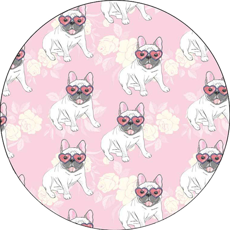 Stornfield | Yellow and Pink Kids' Room Rug Dog Watermelon Leaf Animal Pattern Washable Polyester Rug