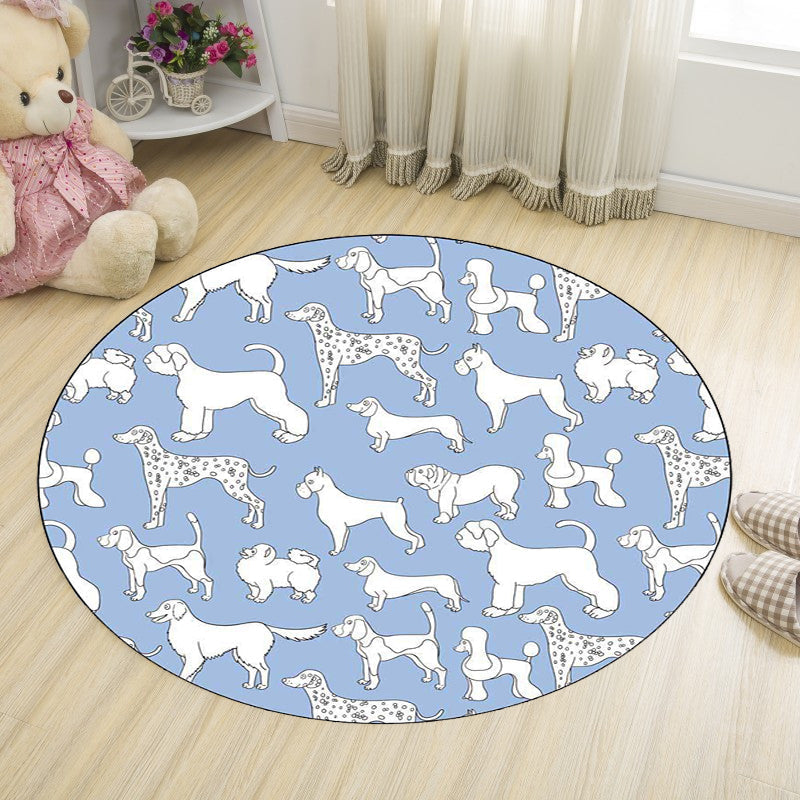 Stornfield | Yellow and Pink Kids' Room Rug Dog Watermelon Leaf Animal Pattern Washable Polyester Rug