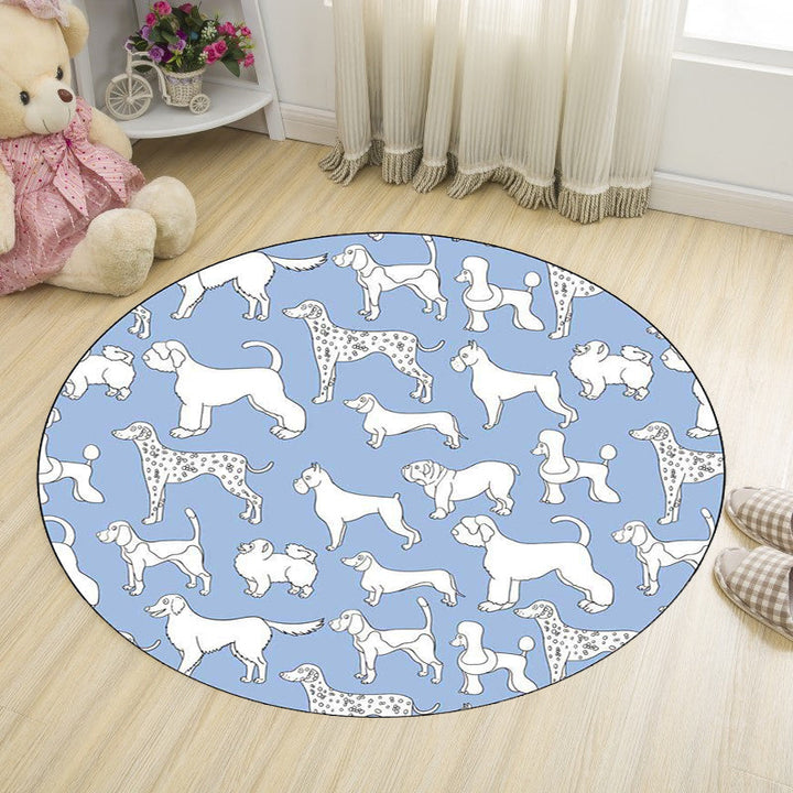Stornfield | Yellow and Pink Kids' Room Rug Dog Watermelon Leaf Animal Pattern Washable Polyester Rug