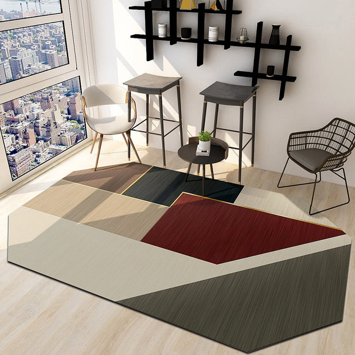 Stornfield | Modern Brown Colour Block Polyester Living Room Rug, Machine Washable Carpet