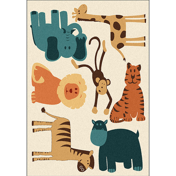Stornfield | Kids Bedroom Rug Yellow Animal Print Elephant Tiger Lion Polyester Carpet Pet-Friendly Fabric