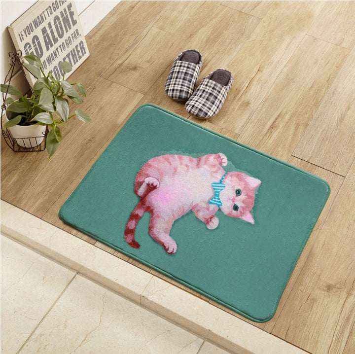 Stornfield | Unique Blue and Green Animal Cat Pattern Polyester Kids Rug Washable Children's Room Mat