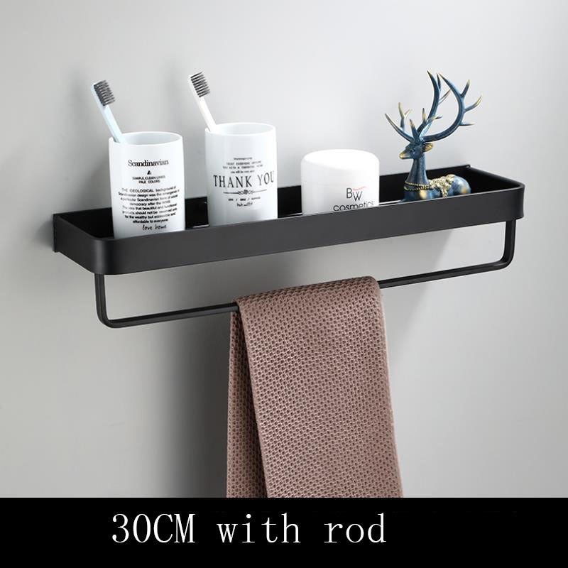Black Bathroom Shelf Space Aluminum Wall-Mounted | Stornfield
