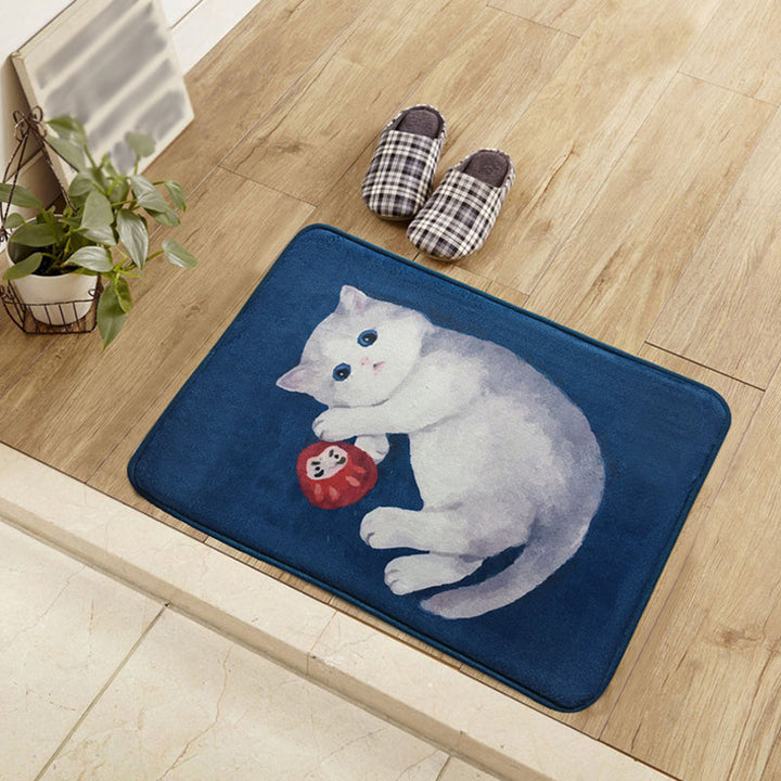 Stornfield | Unique Blue and Green Animal Cat Pattern Polyester Kids Rug Washable Children's Room Mat