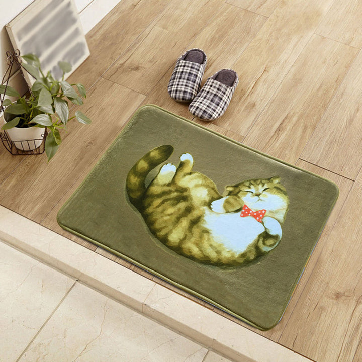 Stornfield | Unique Blue and Green Animal Cat Pattern Polyester Kids Rug Washable Children's Room Mat
