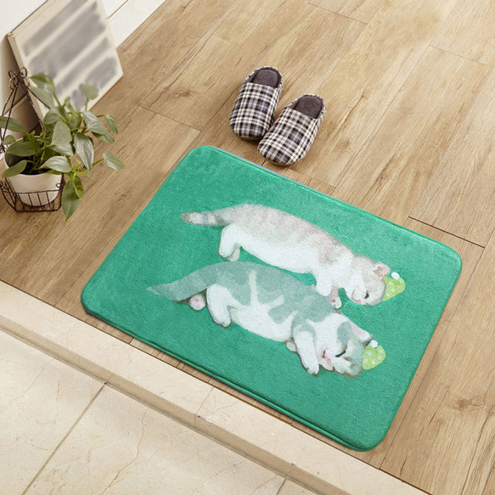 Stornfield | Unique Blue and Green Animal Cat Pattern Polyester Kids Rug Washable Children's Room Mat
