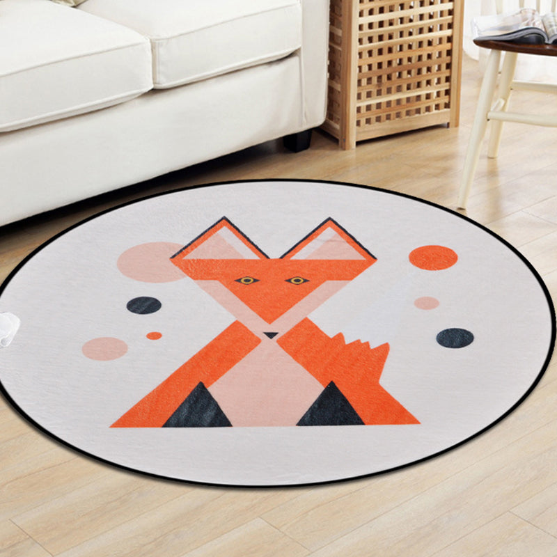 Stornfield | Brown and White Kids' Room Rug Polyester Area Rug with Geometric Fox Fawn Animal Pattern Stain Resistant