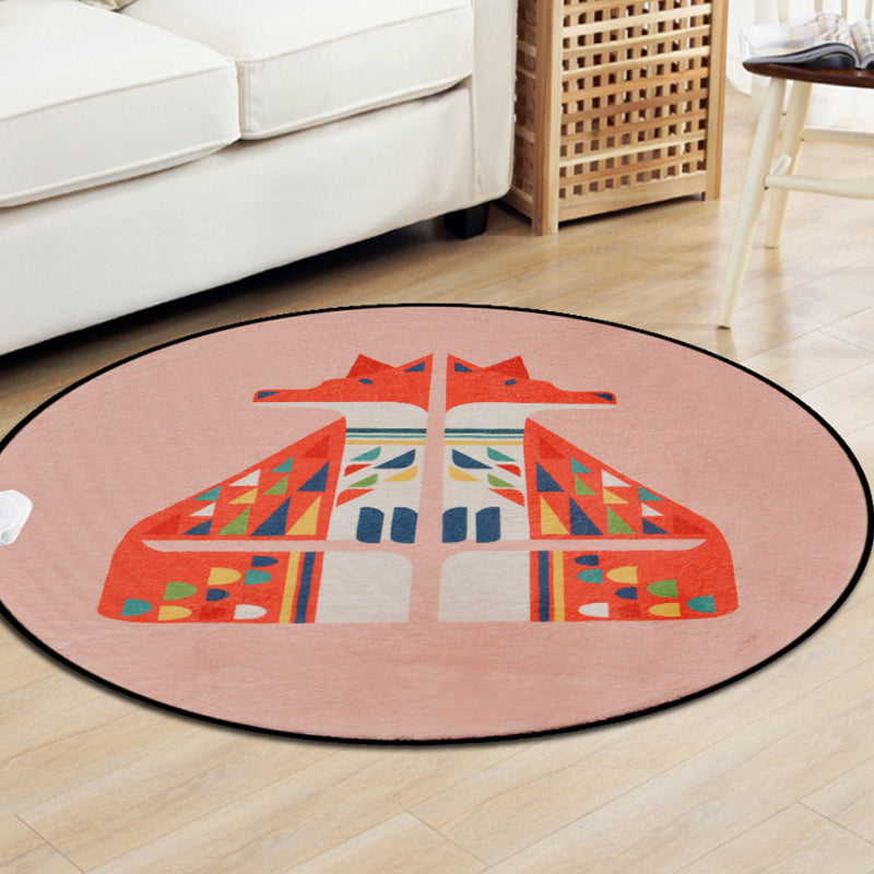 Stornfield | Brown and White Kids' Room Rug Polyester Area Rug with Geometric Fox Fawn Animal Pattern Stain Resistant