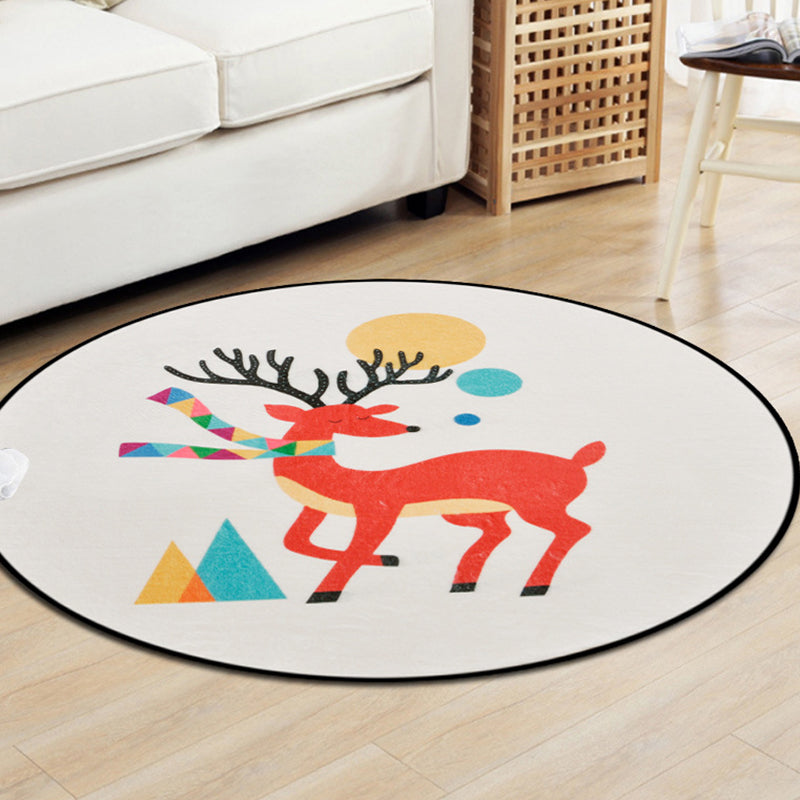 Stornfield | Brown and White Kids' Room Rug Polyester Area Rug with Geometric Fox Fawn Animal Pattern Stain Resistant