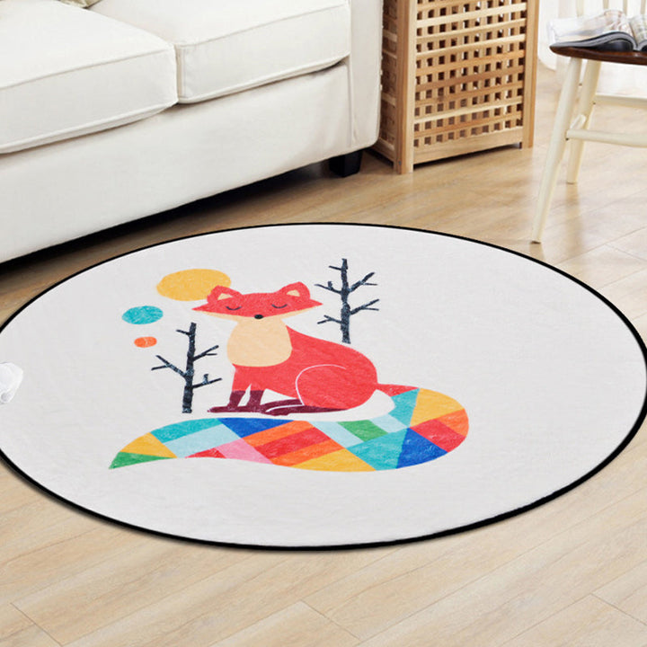 Stornfield | Brown and White Kids' Room Rug Polyester Area Rug with Geometric Fox Fawn Animal Pattern Stain Resistant
