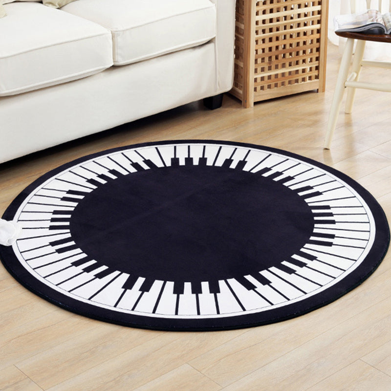Stornfield | Kids' Rug with Stylish Black and White Piano Music Design Pet Friendly Polyester Rug for Nursery