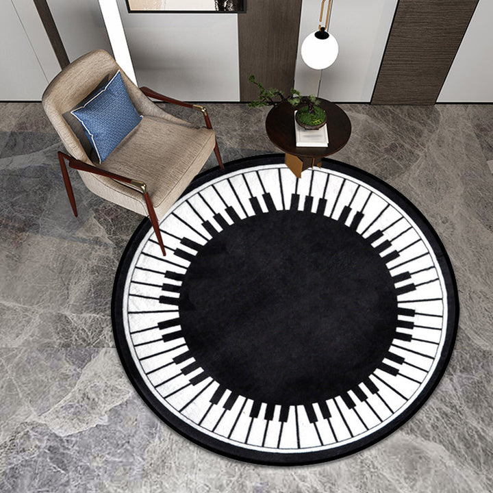 Stornfield | Kids' Rug with Stylish Black and White Piano Music Design Pet Friendly Polyester Rug for Nursery