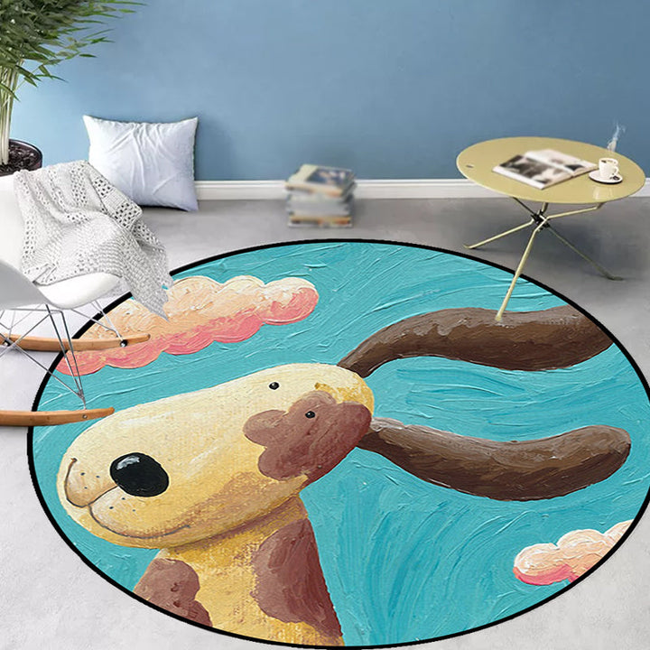 Stornfield | Blue Animal Dog Cloud Pattern Kids Bedroom Rug, Polyester Machine Washable Rug