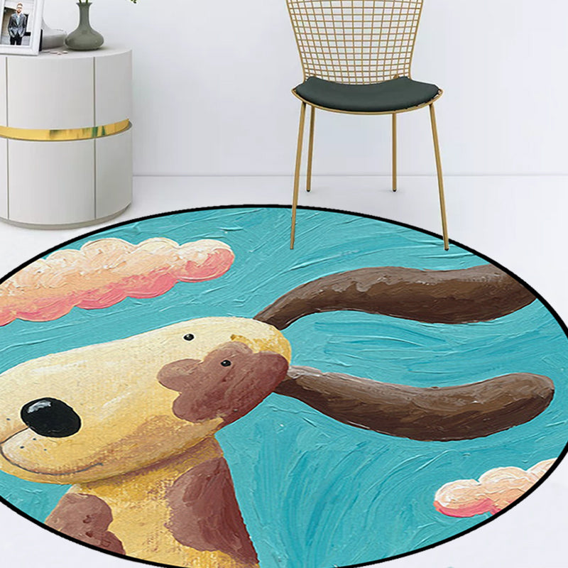Stornfield | Blue Animal Dog Cloud Pattern Kids Bedroom Rug, Polyester Machine Washable Rug