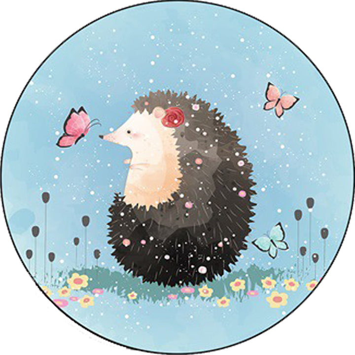 Stornfield | Kids' Bedroom Rug in Blue with Elephant, Rabbit, and Hedgehog Animal Print - Cozy Polyester Pet Mat