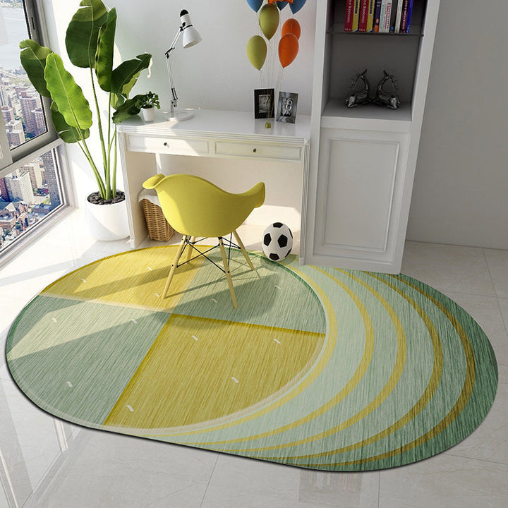 Stornfield | Irregular Bedroom Rug in Green and Pink, Modern Rainbow Color Block Pattern, Washable Polyester Rug