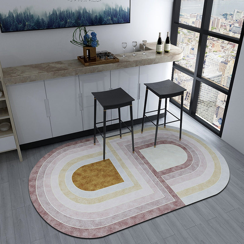 Stornfield | Irregular Bedroom Rug in Green and Pink, Modern Rainbow Color Block Pattern, Washable Polyester Rug