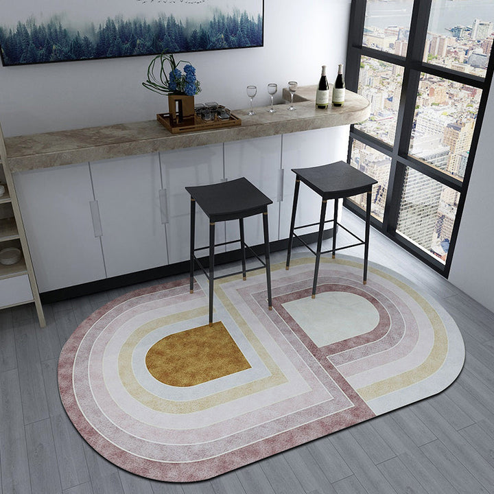 Stornfield | Irregular Bedroom Rug in Green and Pink, Modern Rainbow Color Block Pattern, Washable Polyester Rug