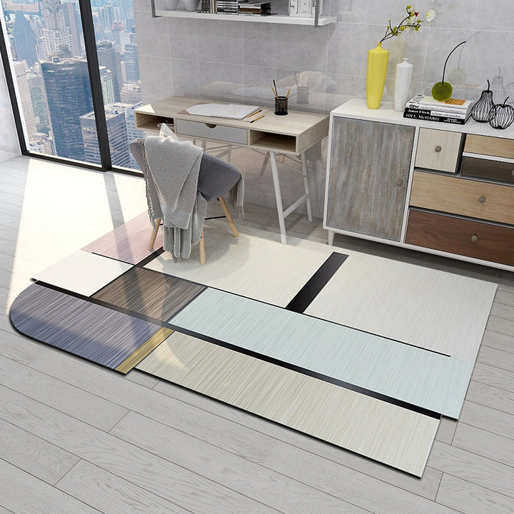 Stornfield | Irregular Bedroom Rug in Green and Pink, Modern Rainbow Color Block Pattern, Washable Polyester Rug
