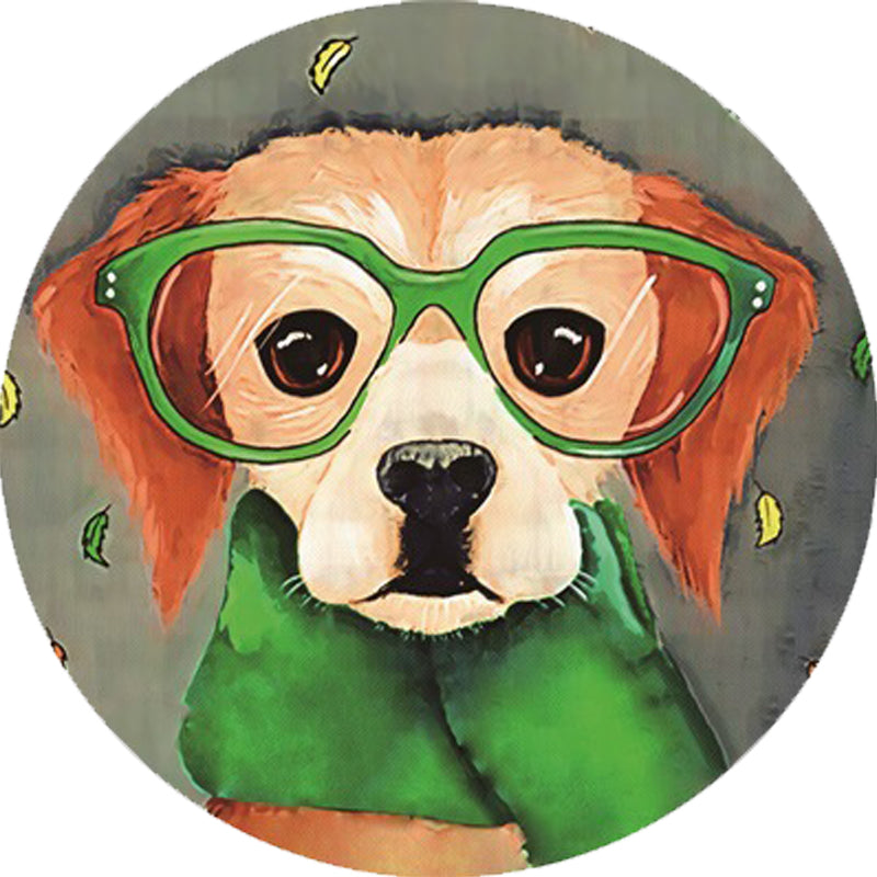 Stornfield | Grey and Green Children's Bedroom Rug Animal Dog Glasses Pattern Non-Slip Machine Washable Polyester Mat
