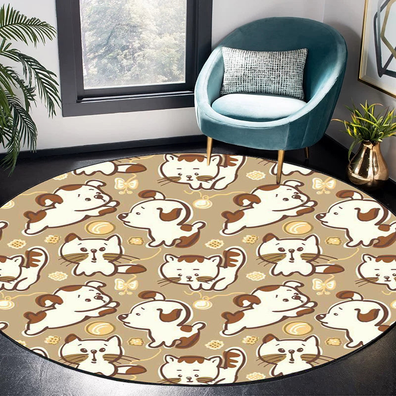 Stornfield | Polyester Kids Room Rug with Brown and Pink Dog Cat Animal Print, Non-Slip Mat