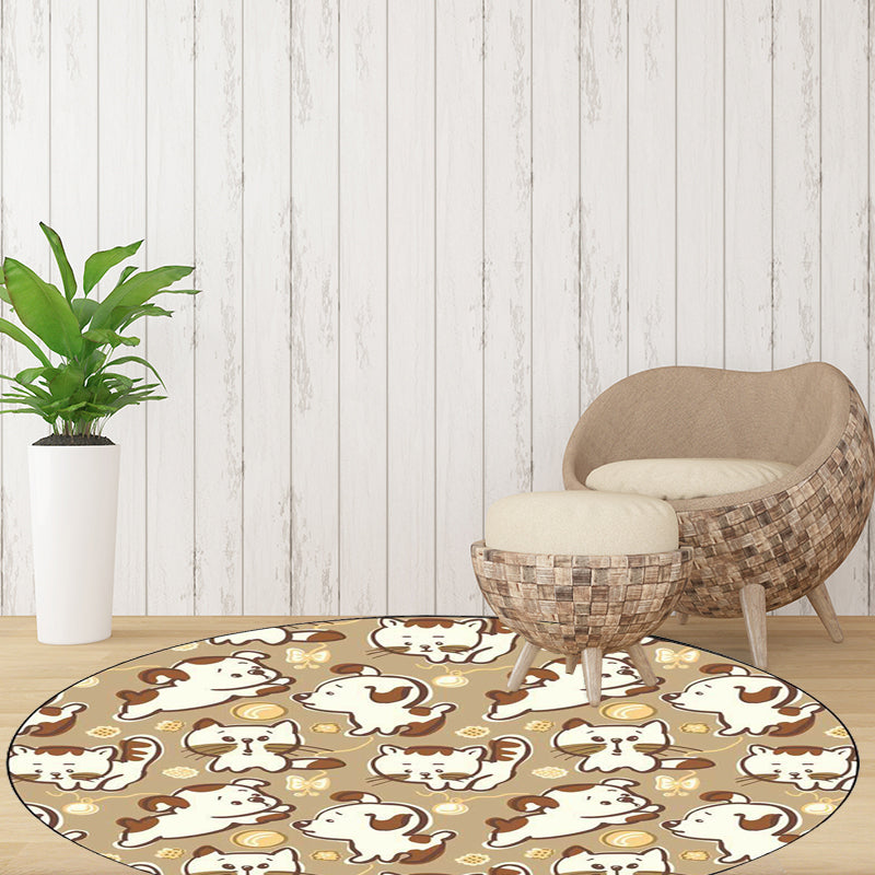 Stornfield | Polyester Kids Room Rug with Brown and Pink Dog Cat Animal Print, Non-Slip Mat