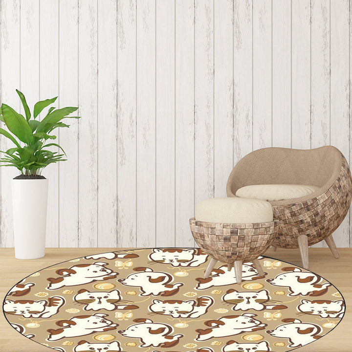 Stornfield | Polyester Kids Room Rug with Brown and Pink Dog Cat Animal Print, Non-Slip Mat