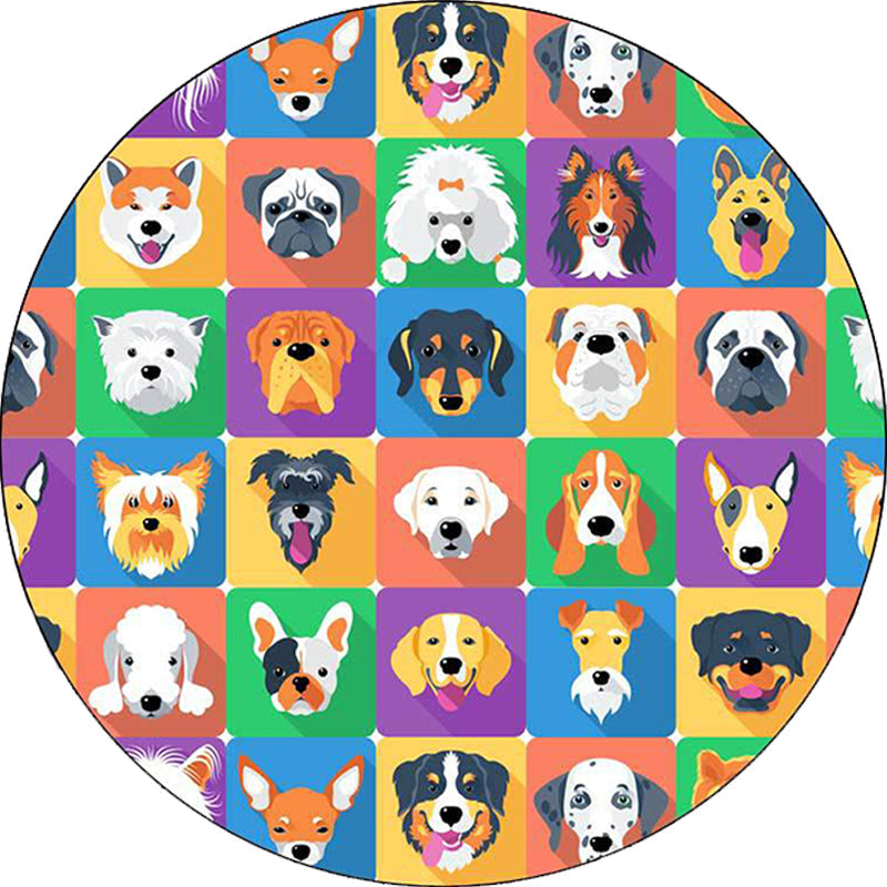 Stornfield | Polyester Kids Room Rug with Brown and Pink Dog Cat Animal Print, Non-Slip Mat