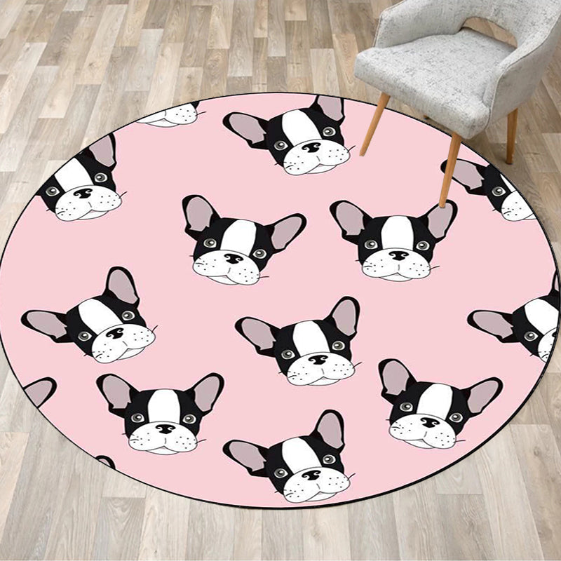 Stornfield | Polyester Kids Room Rug with Brown and Pink Dog Cat Animal Print, Non-Slip Mat