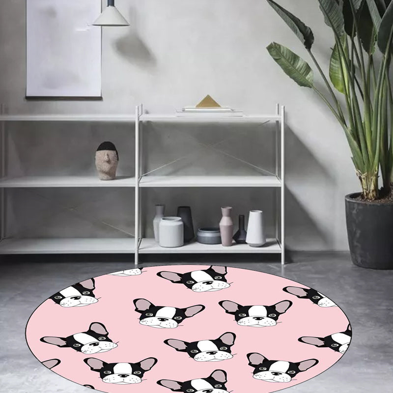 Stornfield | Polyester Kids Room Rug with Brown and Pink Dog Cat Animal Print, Non-Slip Mat