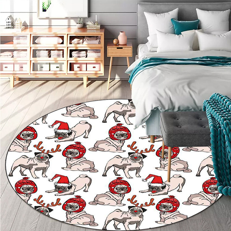 Stornfield | Polyester Kids Room Rug with Brown and Pink Dog Cat Animal Print, Non-Slip Mat