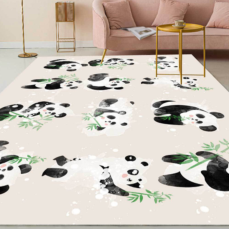 Stornfield | Ivory Children's Room Rug Panda Bird Pattern Kids Rug Machine Washable Non-Slip Polyester Rug