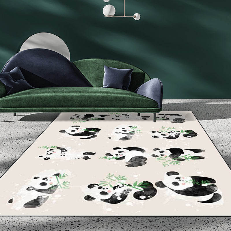 Stornfield | Ivory Children's Room Rug Panda Bird Pattern Kids Rug Machine Washable Non-Slip Polyester Rug