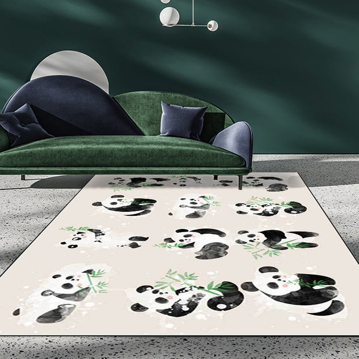 Stornfield | Ivory Children's Room Rug Panda Bird Pattern Kids Rug Machine Washable Non-Slip Polyester Rug
