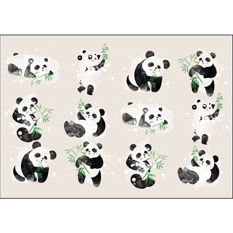 Stornfield | Ivory Children's Room Rug Panda Bird Pattern Kids Rug Machine Washable Non-Slip Polyester Rug
