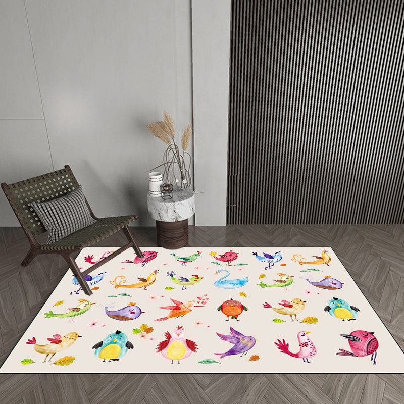 Stornfield | Ivory Children's Room Rug Panda Bird Pattern Kids Rug Machine Washable Non-Slip Polyester Rug