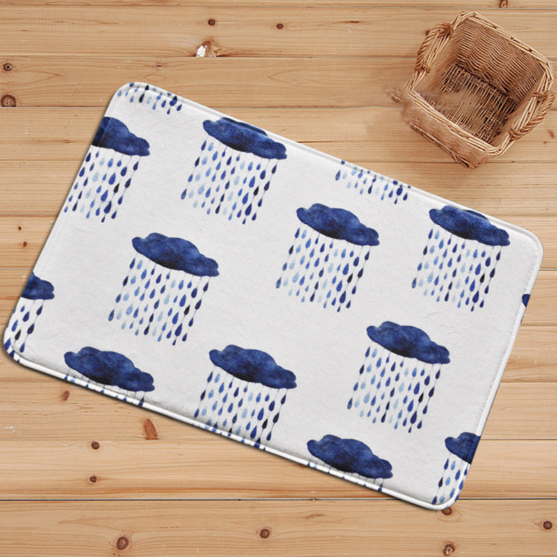 Stornfield | Children's Rug with White Fairytale Cloud Print Non-Slip Polyester Rug Play Mat
