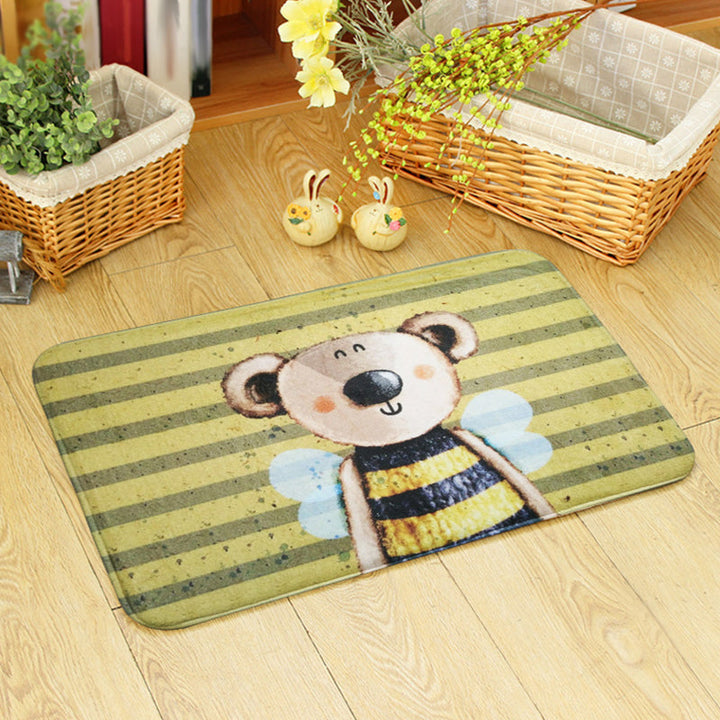 Stornfield | Blue and Green Children's Bedroom Rug Animal Pattern Kids Bear Rabbit Bee Machine Washable Polyester Rug