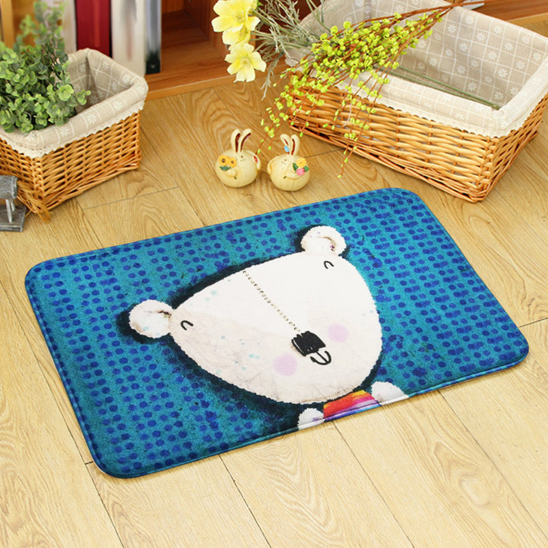 Stornfield | Blue and Green Children's Bedroom Rug Animal Pattern Kids Bear Rabbit Bee Machine Washable Polyester Rug