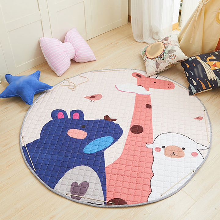 Stornfield | Kids' Bedroom Rug in Pink and Grey with Unicorn Rabbit Sheep Animal Print, Machine Washable Polyester Rug