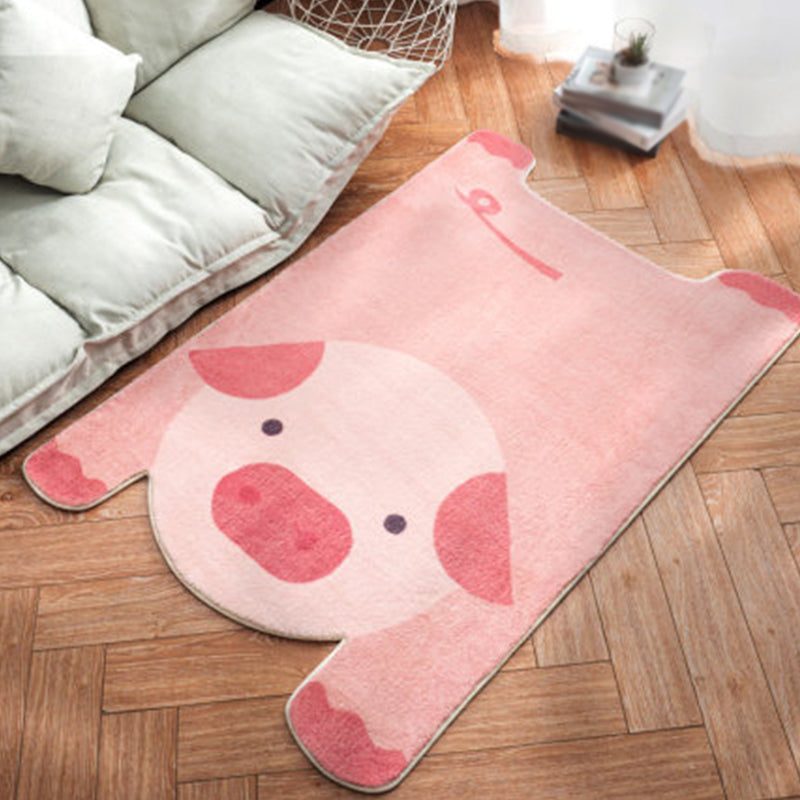 Stornfield | Unique Irregular Children's Rug White and Pink Polyester Animal Lion Panda Pattern Non-Slip Mat for Kids' Room