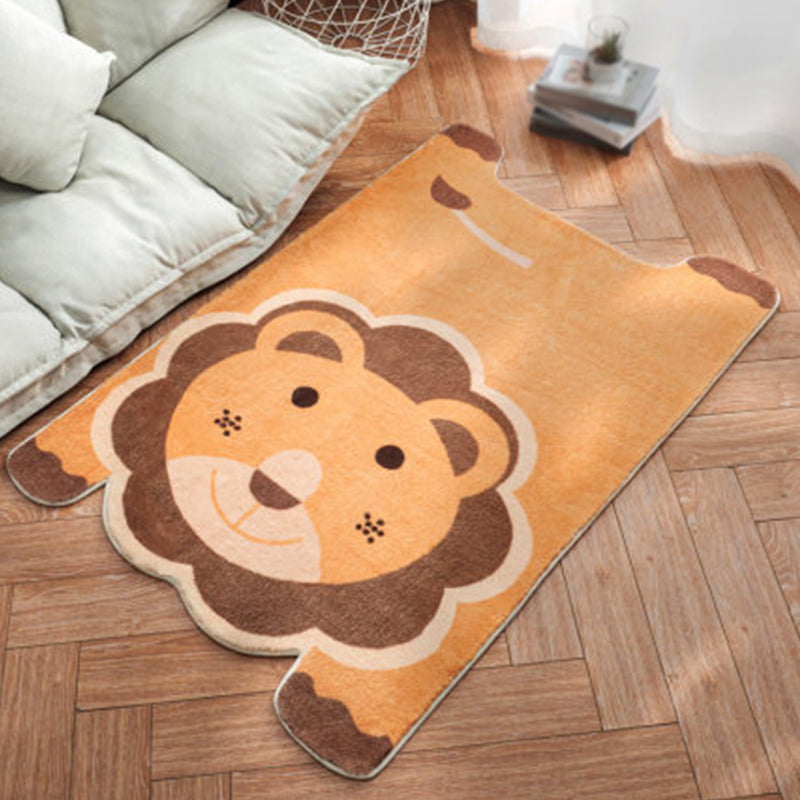 Stornfield | Unique Irregular Children's Rug White and Pink Polyester Animal Lion Panda Pattern Non-Slip Mat for Kids' Room
