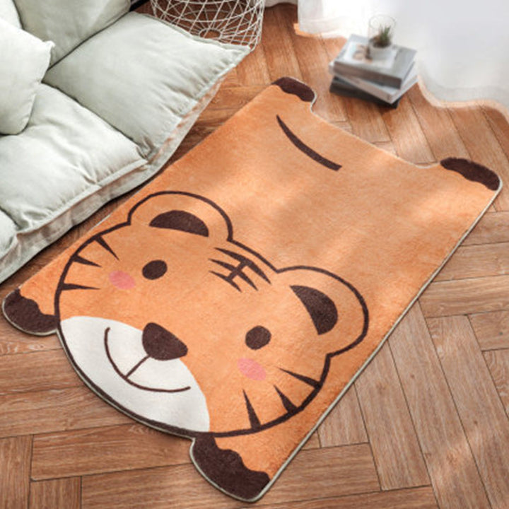 Stornfield | Unique Irregular Children's Rug White and Pink Polyester Animal Lion Panda Pattern Non-Slip Mat for Kids' Room