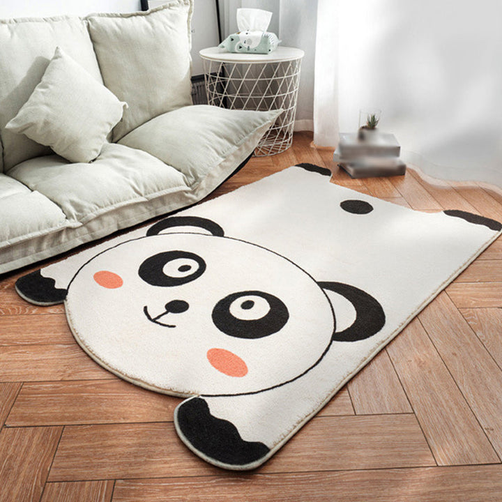 Stornfield | Unique Irregular Children's Rug White and Pink Polyester Animal Lion Panda Pattern Non-Slip Mat for Kids' Room