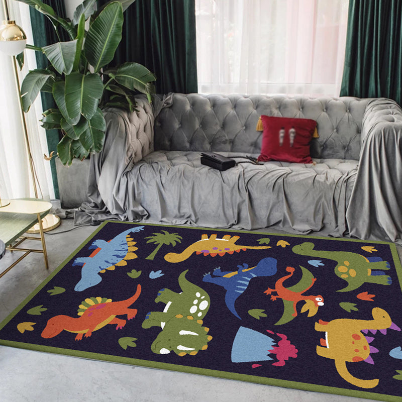 Stornfield | Beautiful blue grass dinosaur pattern children's rug in polyester, stain-resistant rug for children's room